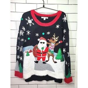 Celebrate Together Womens Sz M 3D Santa Winter Christmas Party Holiday Sweater *